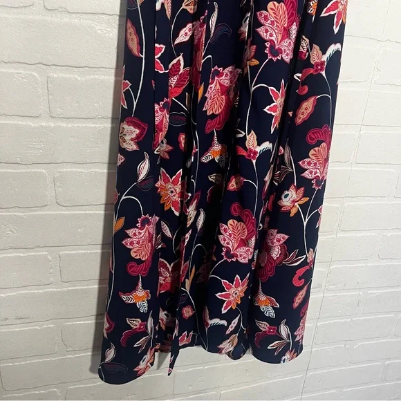 LOFT Womens Midi Dress Navy Blue and Pink Floral Midi Dress Short Sleeve Size 12 - Picture 5 of 6